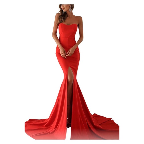 NWOT Miss ord Strapless Asymmetric Slit Front Wedding Evening Party Maxi Dress - Picture 4 of 8